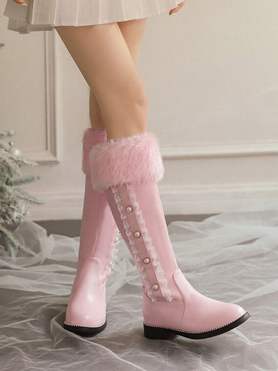 Winter Warmth: Women’s Fleece-Lined Knee-High Flat Boots with Side Zipper