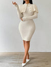 Chic Cape-Style Twist-Texture Sweater Dress with Metal Buckle Detail