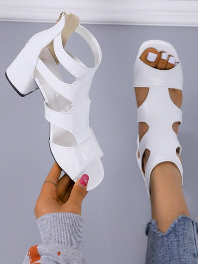 New Summer White High Heel Sandals with Back Zipper for Ladies