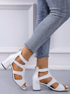 New Summer White High Heel Sandals with Back Zipper for Ladies