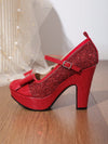 Dazzle in Red: Waterproof Platform Women's Shoes with Rhinestone Strap