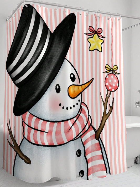 Festive Snowman Waterproof Shower Curtain – Durable Christmas Bathroom Accessory with Hooks and Grommets