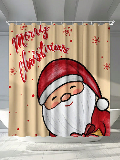 Festive Santa Claus Waterproof Shower Curtain with Hooks & Eyelets - Mildew Resistant Bathroom Decor