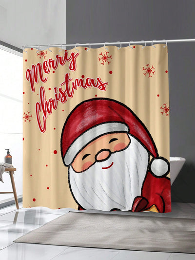 Festive Santa Claus Waterproof Shower Curtain with Hooks & Eyelets - Mildew Resistant Bathroom Decor