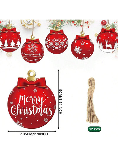 12-Piece Wooden Christmas Tree Ornaments Set – Eco-Friendly Holiday Decor