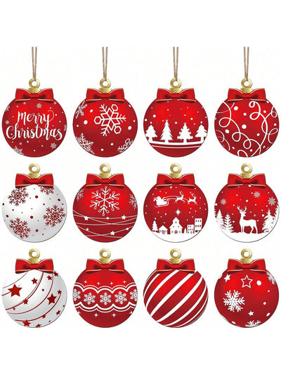 12-Piece Wooden Christmas Tree Ornaments Set – Eco-Friendly Holiday Decor