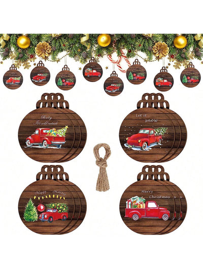 12-Piece Wooden Christmas Tree Ornaments Set – Eco-Friendly Holiday Decor