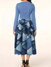 Dusty Blue Denim Print Patchwork Dress: Effortlessly Chic Long Sleeve Style