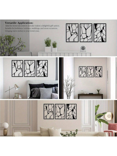 Elegant Minimalist Metal Wall Art Set - 3-Piece Black Abstract Design for Modern Home Décor