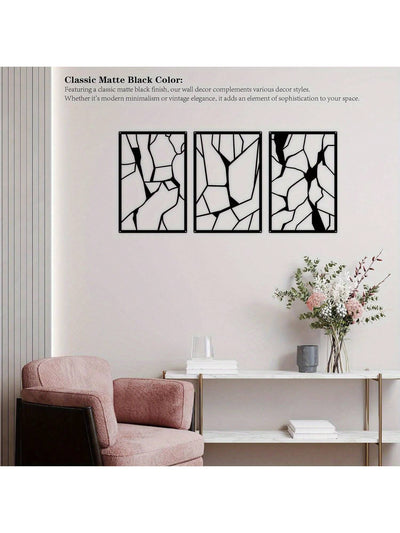 Elegant Minimalist Metal Wall Art Set - 3-Piece Black Abstract Design for Modern Home Décor