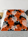 Purrfectly Cozy Cartoon Pumpkin Cat Flannel Blanket - Ideal Autumn Gift for Halloween and Beyond