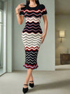 Chic and Cozy Addition to Your Wardrobe with Wave Pattern Short Sleeve Sweater Dress