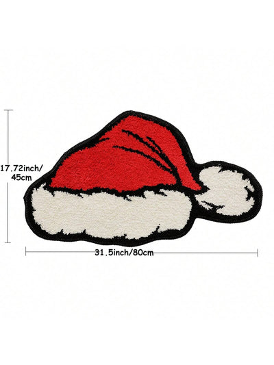 Whimsical Christmas Cap Bath Rug - Plush, Non-Slip, and Washable Holiday Bathroom Decor