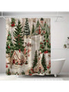 Festive Christmas Tree House Print Shower Curtain - Waterproof & Machine Washable Bathroom Decor with Hooks