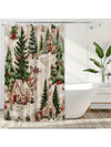 Festive Christmas Tree House Print Shower Curtain - Waterproof & Machine Washable Bathroom Decor with Hooks