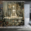 Cute Ghosts and Newspaper Flowers: Halloween Fantasy Shower Curtain