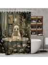 Cute Ghosts and Newspaper Flowers: Halloween Fantasy Shower Curtain