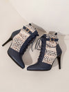 Blue Leopard Print Color Block High Heel Ankle Boots: Fall/Winter 2024 New Arrival