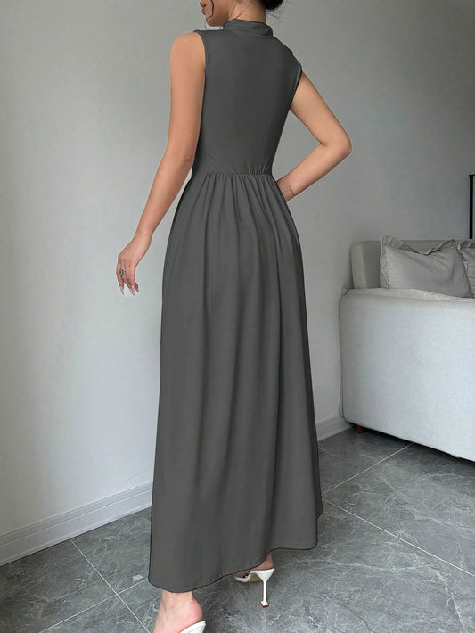 Chic Solid Color A-Line Fitted Knit Long Dress for Effortless Fall Style