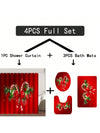 Festive Winter Wonderland: 4-Piece Christmas Shower Curtain Set with Snowman, Tree & Free Hooks