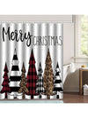 Festive Christmas Shower Curtain Set with Holiday Mat & Hooks – Cheerful Bathroom Decor