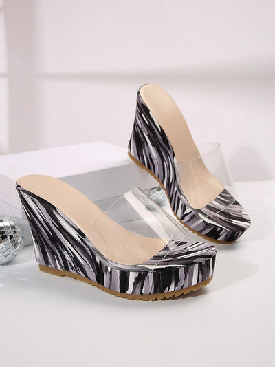 Clear Strapped Chic: Women's Chunky Heel Platform Sandals