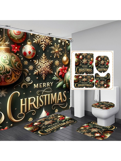 Christmas Delight: Festive Shower Curtain Set for Holiday Cheer and Daily Use