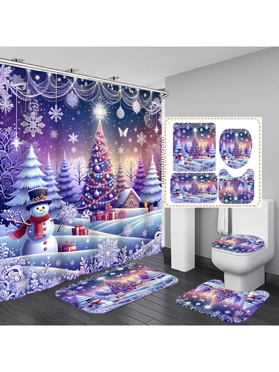 Christmas Delight: Festive Shower Curtain Set for Holiday Cheer and Daily Use