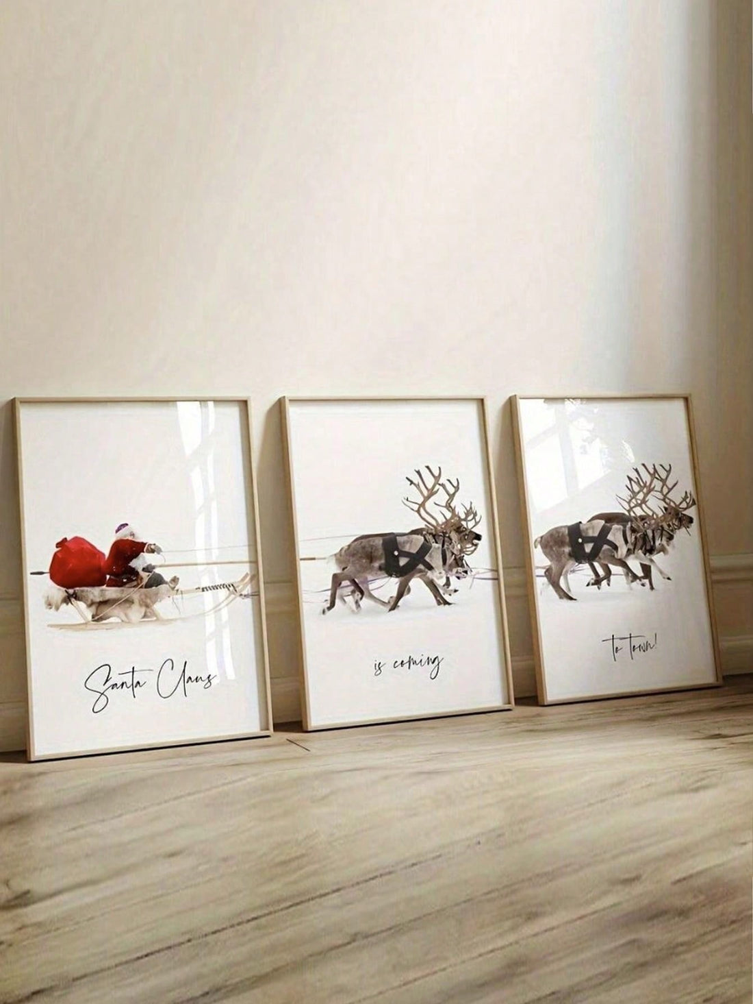 This Vintage Christmas Canvas Art Set includes festive depictions of Santa Claus, an elk, and a sleigh. These high-quality prints bring a touch of nostalgia to your holiday decor. Made from durable canvas, they are sure to last and add charm to any space.