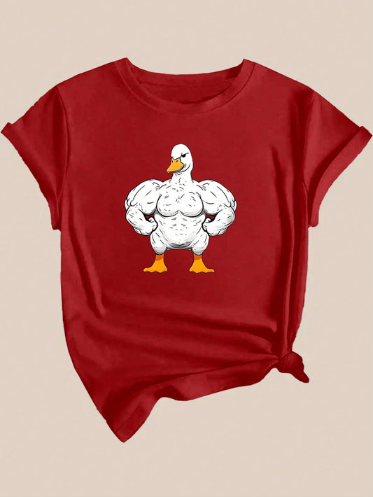 Quirky Duck Print Casual T-Shirt for Women - Perfect for Sports & Spring Adventures