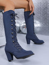 Elegant Black Lace-Up Roman Knight Boots for Fall/Winter Plus Size Women