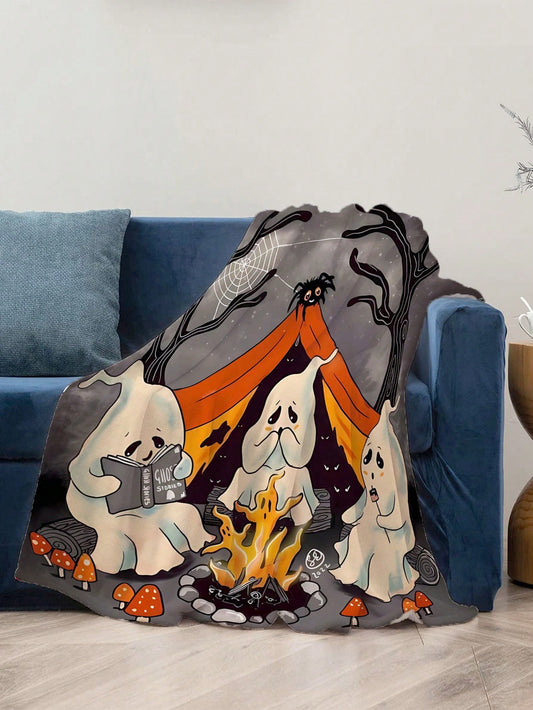 Spooky Forest Fun: Halloween Ghoul Print Flannel Blanket for Versatile Home Decor