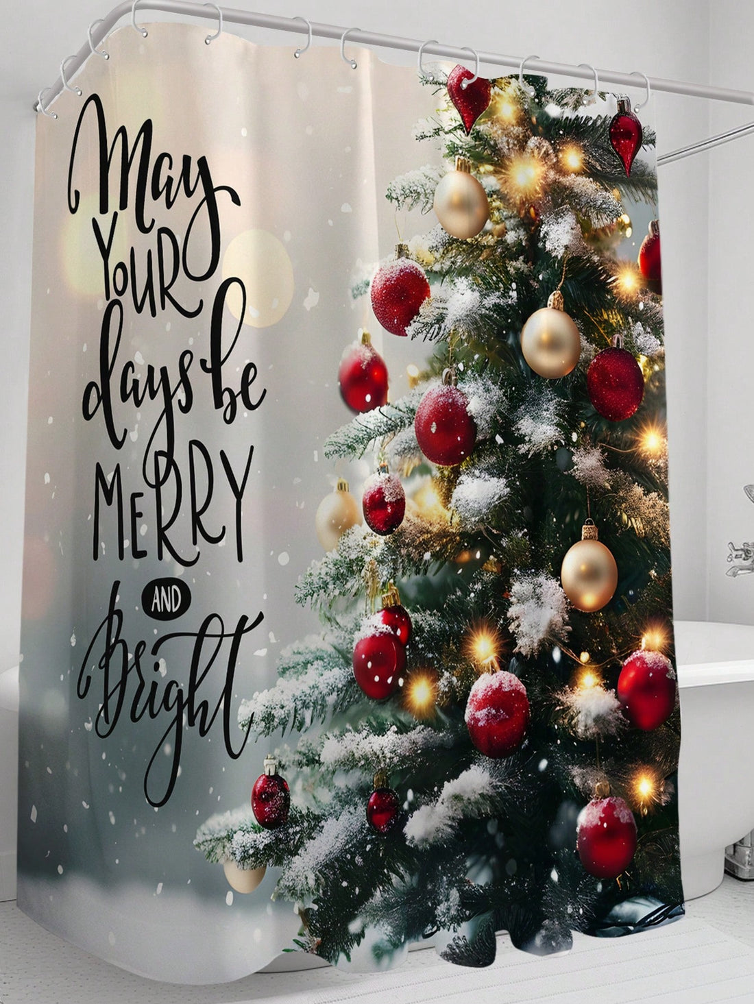 Add a touch of holiday cheer to your bathroom with our Festive Christmas Tree Shower Curtain! Made with waterproof and mildew resistant material, this shower curtain will last for years to come. And with included hooks and grommets, it's easy to install. Bring some festive spirit to your daily routine!