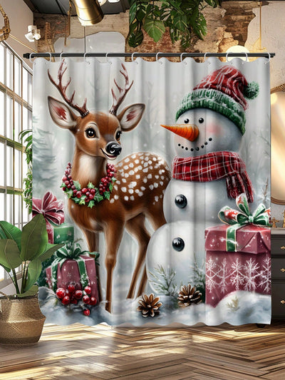 Festive Christmas Tree Shower Curtain - Waterproof and Mildew Resistant with Hooks & Grommets