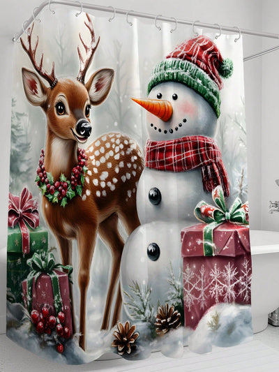 Festive Christmas Tree Shower Curtain - Waterproof and Mildew Resistant with Hooks & Grommets