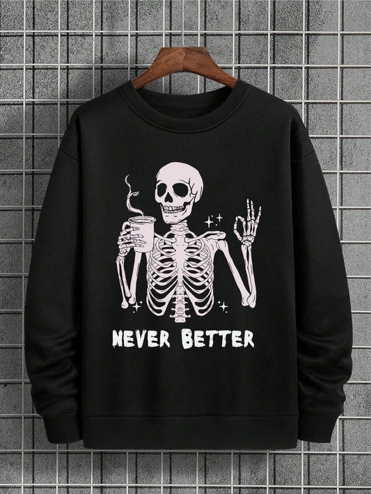 Men's Halloween Skull Printed Sweatshirt - Cool and Casual Style for Fall