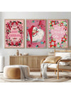 Whimsical Pink Christmas Wall Art Set - 3-Piece Frameless Canvas Decor for a Festive Touch