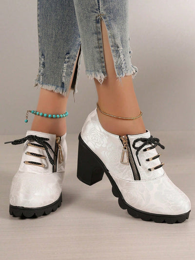 Chic European-Inspired Rhinestone High-Heeled Boots with Stylish Zipper & Lacing