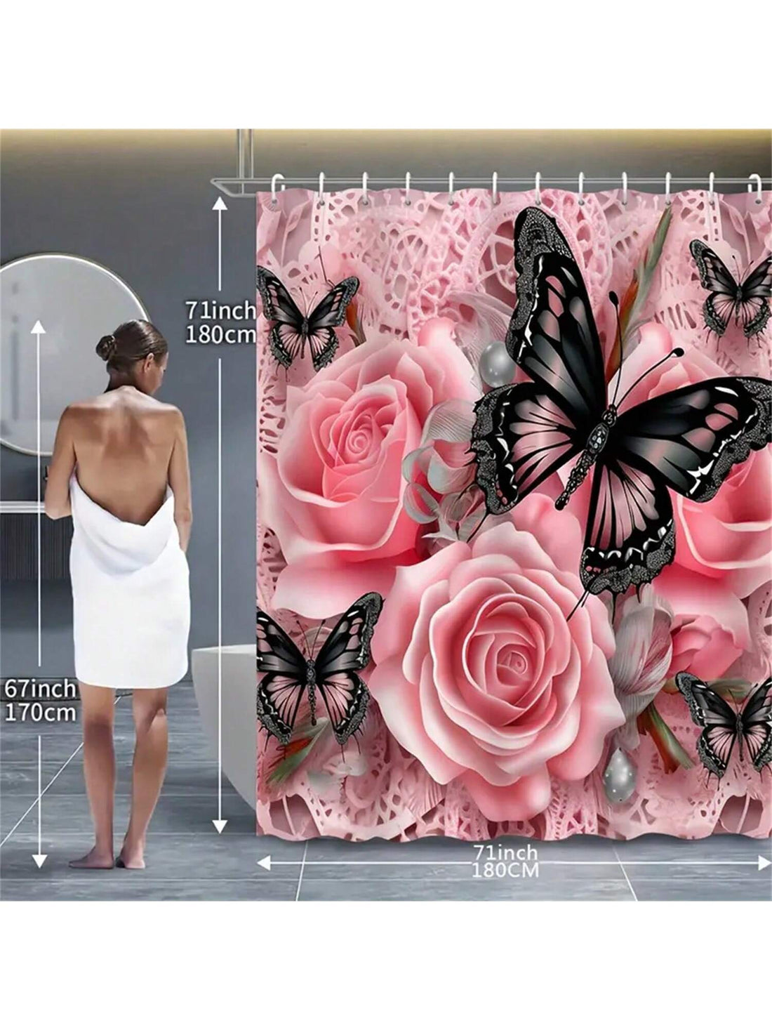 Add a touch of whimsy to your bathroom with this Elegant Butterfly and Rose Shower Curtain. Featuring delicate butterflies and blooming roses, it brings a playful charm perfect for fall decor. Complete with sturdy hooks, it’s easy to hang and refreshes your space with a splash of seasonal beauty.