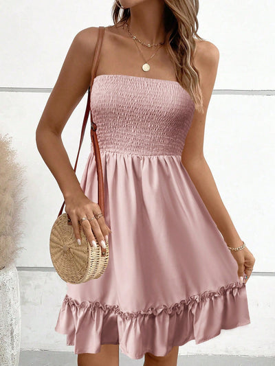 Chic Solid Ruffle Hem Tube Dress for Effortless Elegance