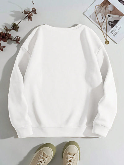 Cozy Letter Print Long Sleeve Sweatshirt - Perfect for Casual Fall & Winter Style