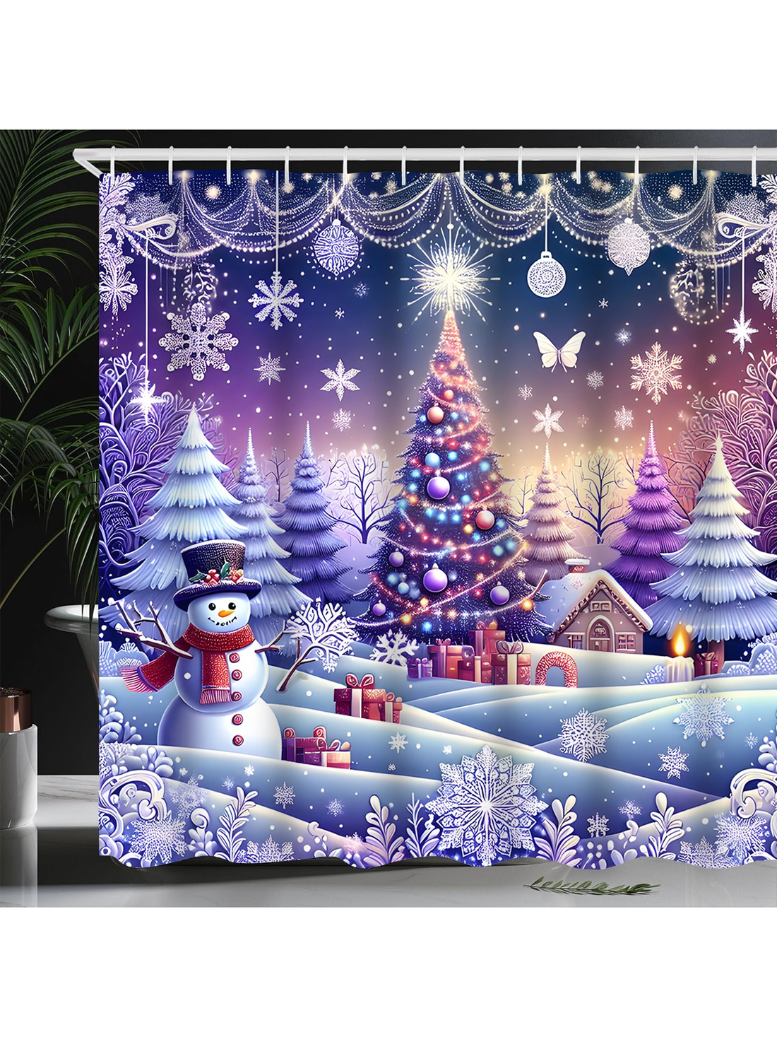 Get into the holiday spirit with our Christmas Delight: Festive Shower Curtain Set! This set is perfect for adding some festive cheer to your bathroom and can be used daily throughout the holiday season. With a cheerful design and durable material, it's the perfect addition to your holiday decor.