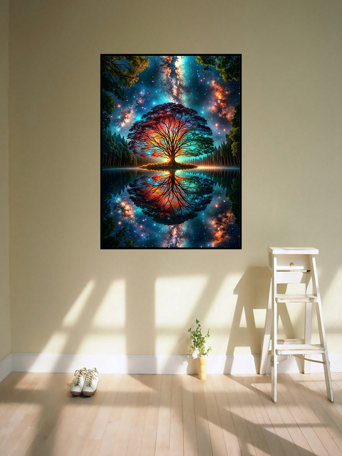 Explore the vastness of the universe with our Cosmic Tree of Life Canvas Art. This modern abstract print features vibrant colors that will bring life to any living space. Let its cosmic energy elevate your home decor and inspire your imagination.