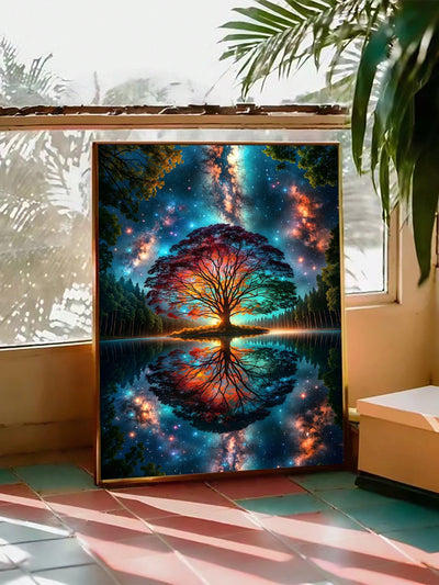 Cosmic Tree of Life Canvas Art - Modern Abstract Print for Vibrant Living Spaces