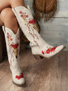 Chic Floral Embroidered Slip-On Wedge Boots - Versatile & Trendy Comfort