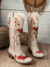 Chic Floral Embroidered Slip-On Wedge Boots - Versatile & Trendy Comfort