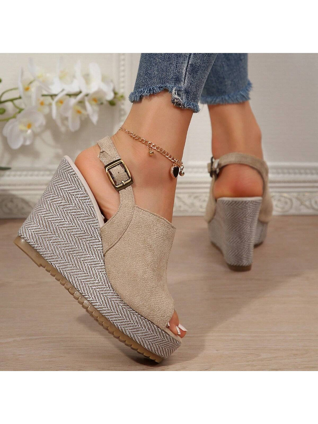 Introducing Summer Chic: stylish Korean-style wedge sandals that will take your summer look to the next level! Made with a waterproof material, these peep-toe sandals are perfect for any outdoor adventure. The thick rope sole offers both fashion and function, providing comfortable support for all-day wear. Step into style with Summer Chic and embrace the summer season!