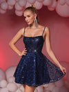 Elegant Navy Blue Corset with Embellished Mini Skirt – Perfect for Graduation and Party Events