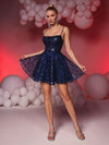 Elegant Navy Blue Corset with Embellished Mini Skirt – Perfect for Graduation and Party Events