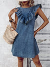 Chic Sleeveless Ruffled Denim Dress - Perfect for Casual Vacations